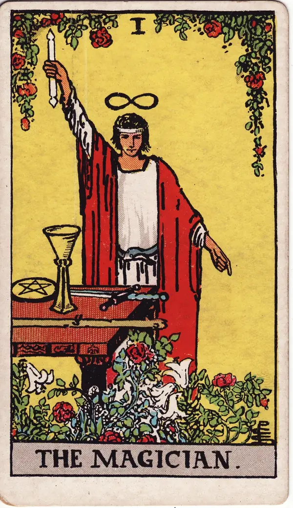 The Magician tarot card (1909 public-domain deck)